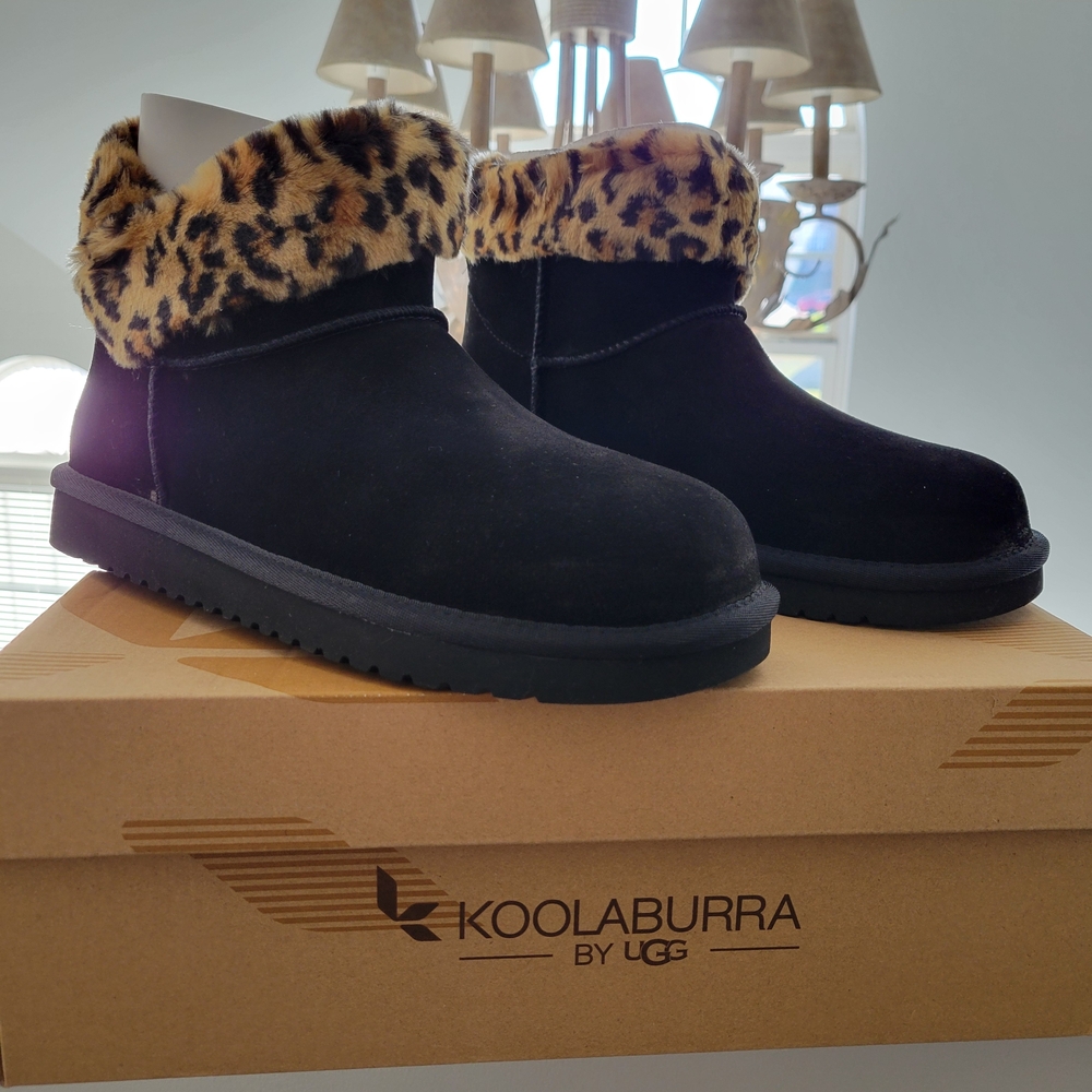 Koolaburra Black Ankle Boots with Leopard Trim